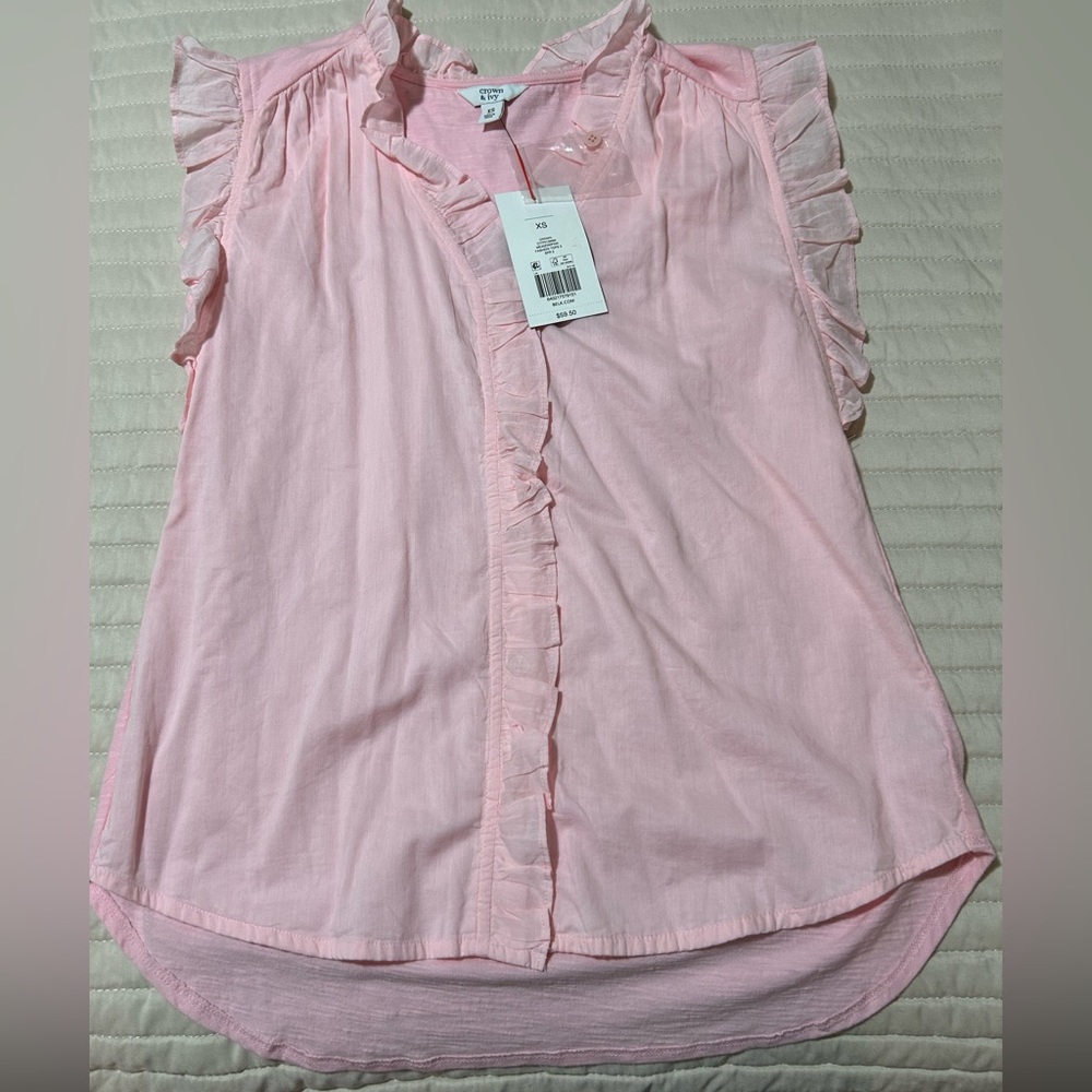 Crown & Ivy Light Pink Ruffled Blouse